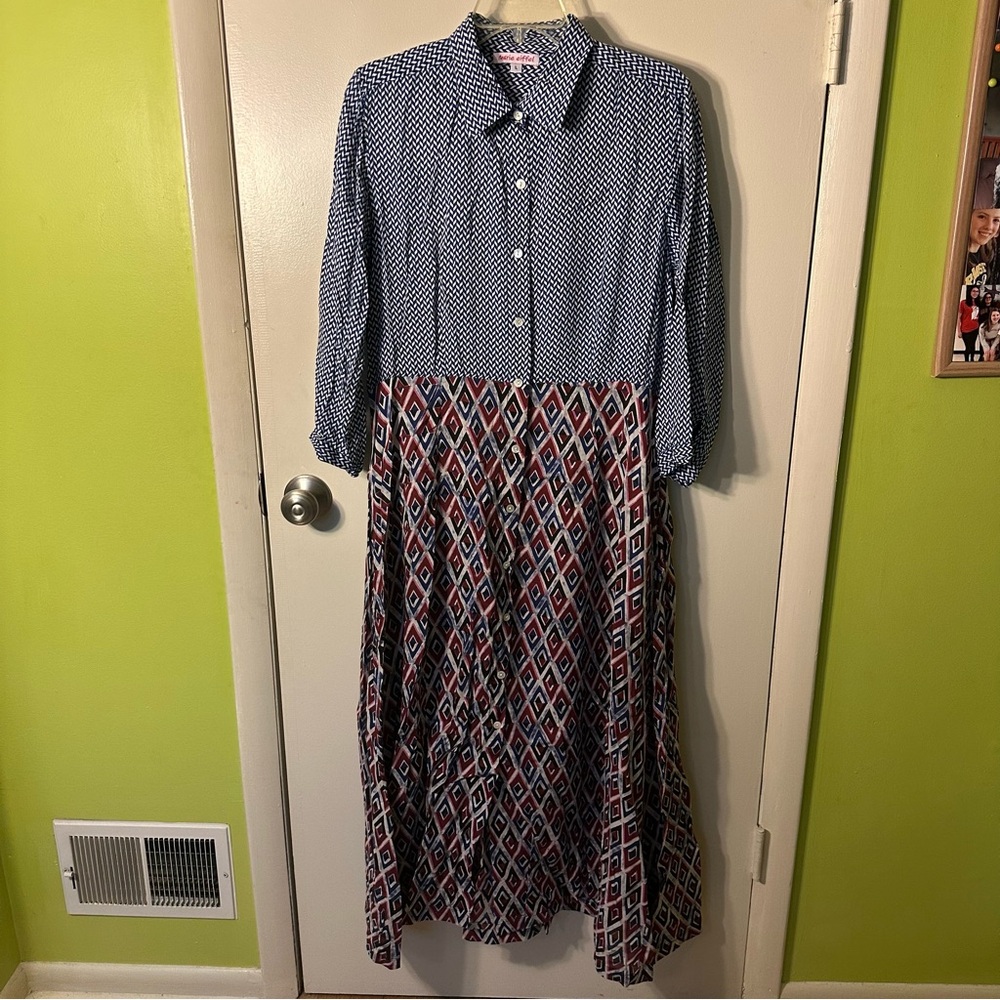 Marie Eiffel Blue and Red Patterned Dress